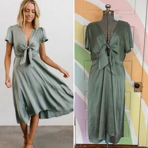 NWT Baltic Born Poppy Eucalyptus Green Satin Midi Tie Front Party Dress - XXL 🧡🎀